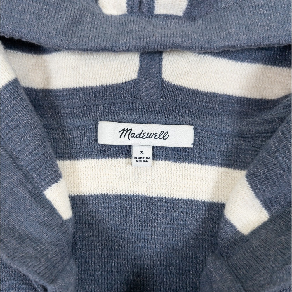 Madewell Henley Hoodie Women S Blue Oversized Coastal Preppy Nautical Cabin Cozy - Picture 4 of 15